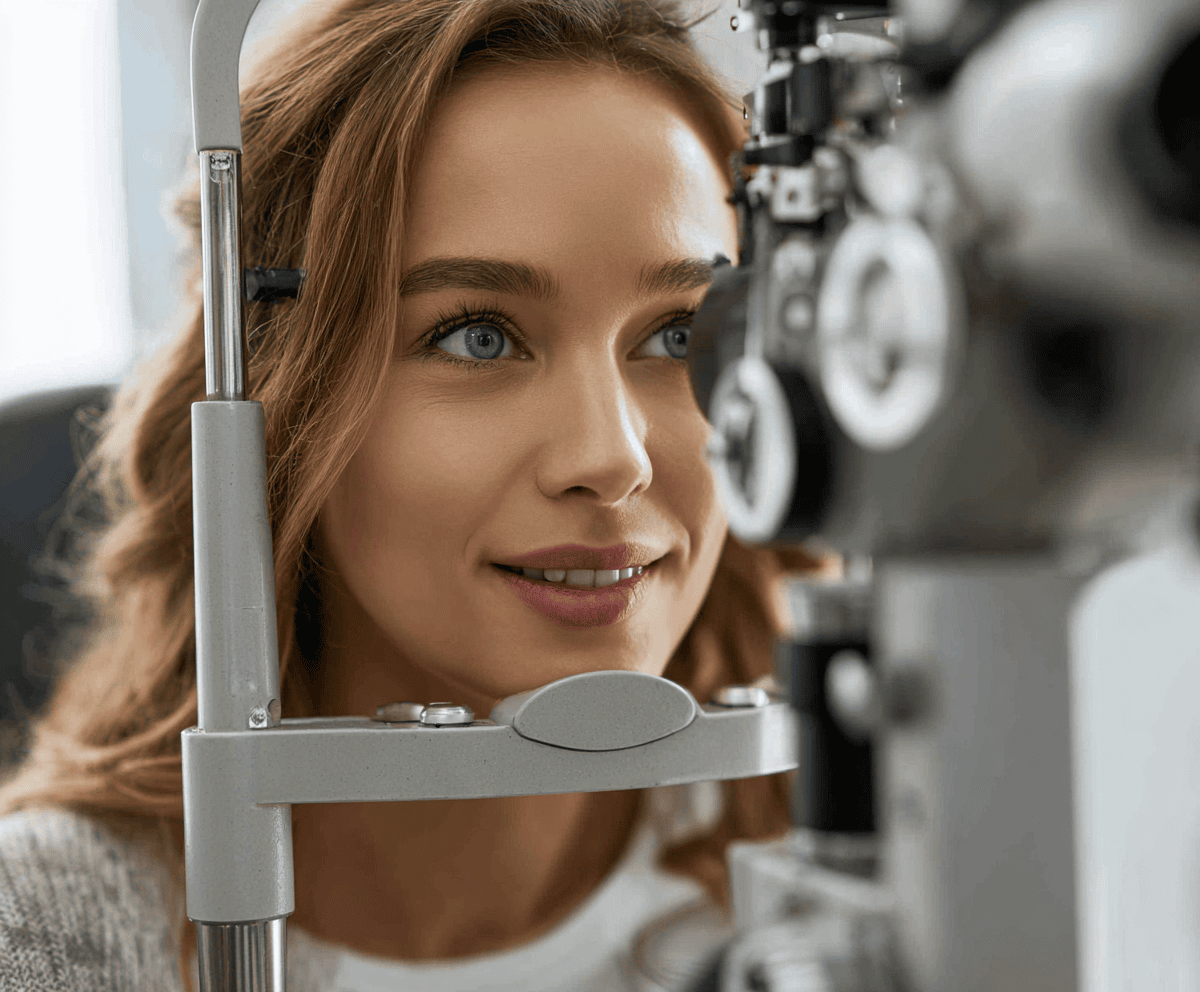 Optometrist examining patient